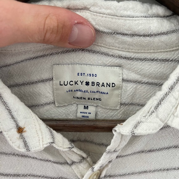 Lucky Brand Linen Blue Striped Button Down M - Picture 2 of 3